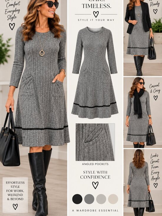 Westport Dresses & Skirts - Westport Gray Ribbed Knit Dress with Pockets Size L – NWOT